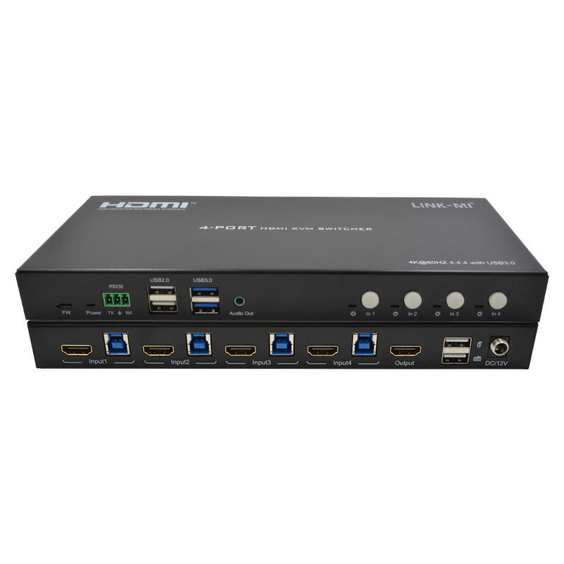 4 ports réseau HDMI2.0 KVM Commutateur jusqu'à 4K 60Hz 18Gbps