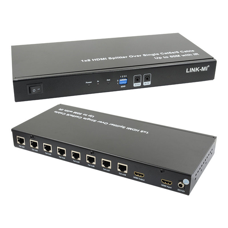 HDMI 50M 1X8 Splitter sur Cat5e 6 Support du câble 3D IR 1080P 8 Ports HDMI Splitter