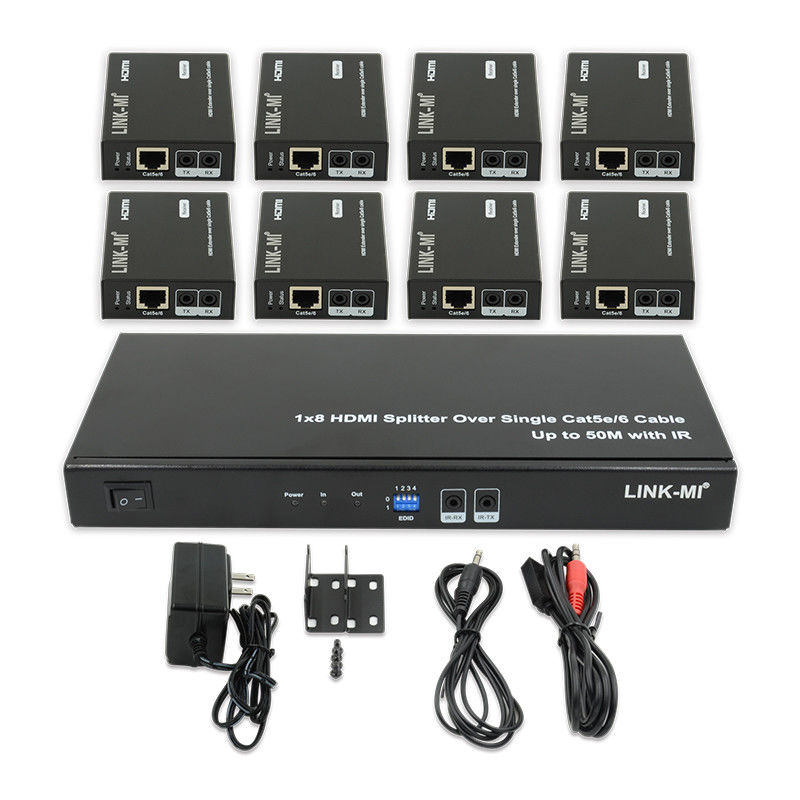 HDMI 50M 1X8 Splitter sur Cat5e 6 Support du câble 3D IR 1080P 8 Ports HDMI Splitter