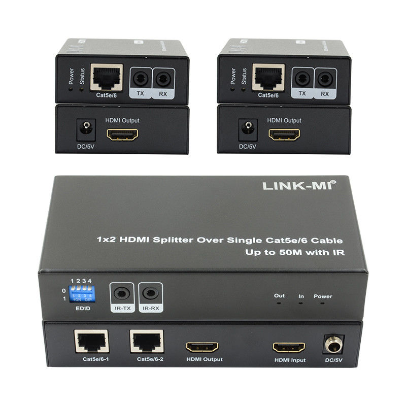 1X2 50M 4K HDMI Splitter sur Cat5e/6 Support de câble 3D IR en cascade pour 4 couches
