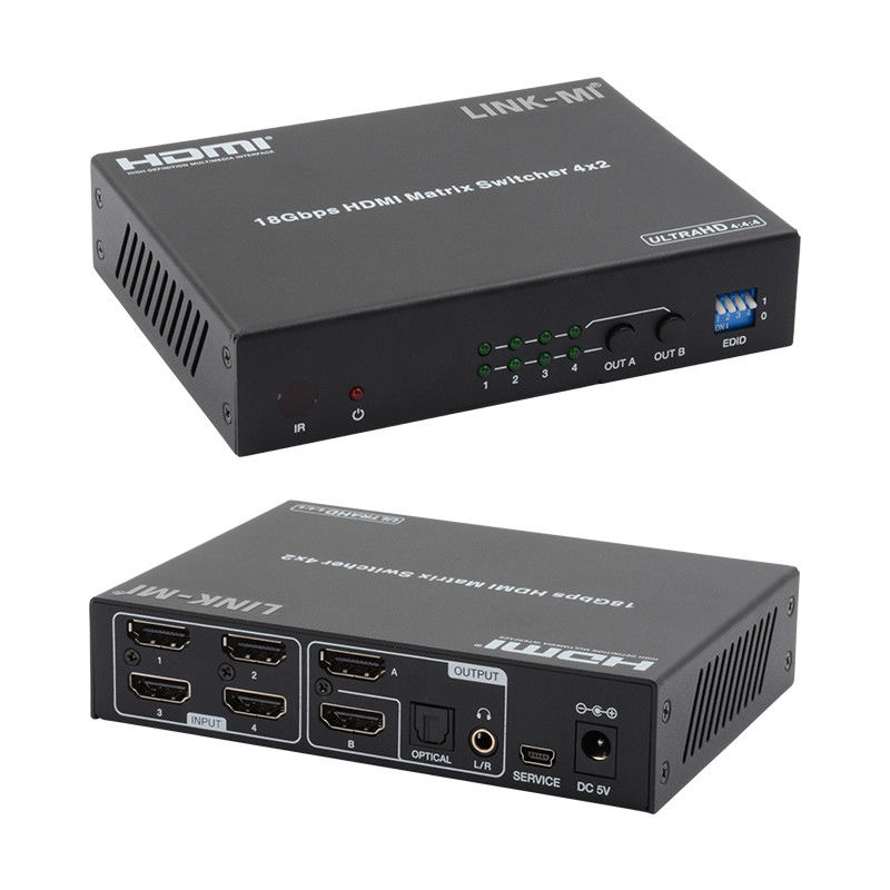 Commutateur 4X2 HDMI Matrix Commutateur HDMI Extracteur audio 4K à 1080P Commutateur vidéo
