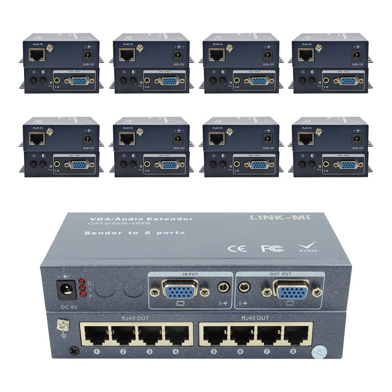 100m 200m 300m 1/8 VGA Splitter 1X8 Extender 1 à 8 Vidéo Audio Extender