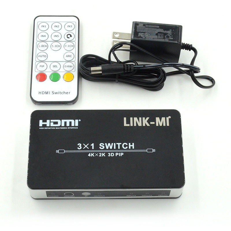 4K2K HDMI Switch 3x1 HDMI Splitter 5V 1A Prise en charge du commutateur vidéo 3D 3 à 1