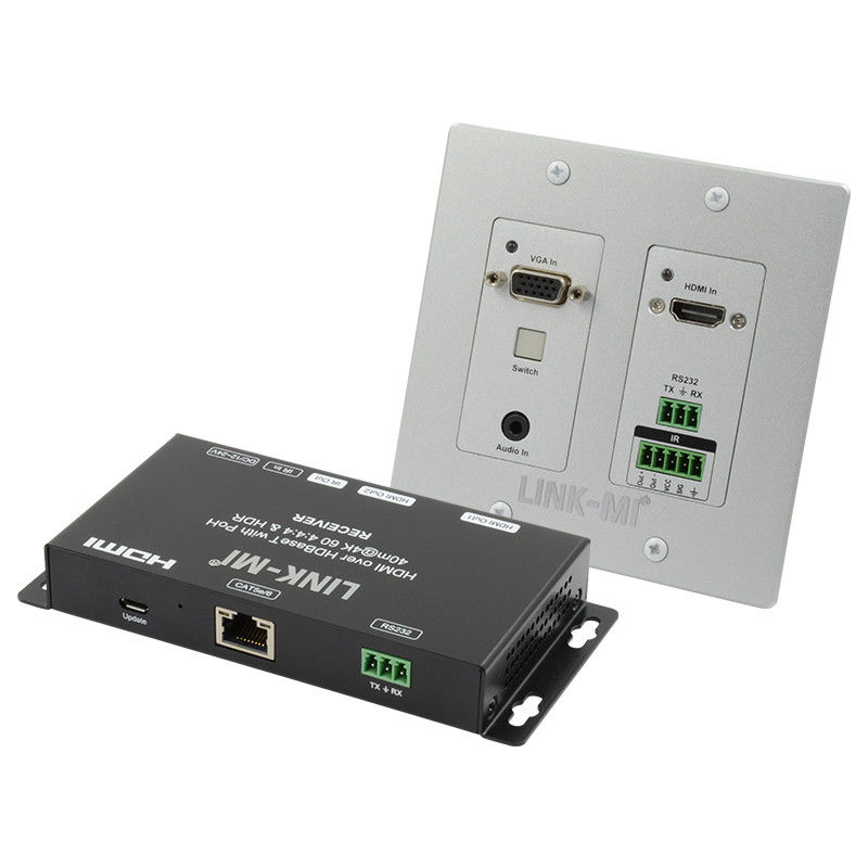 4K 40M HDBaseT HDMI+VGA Wallplate Extender Bi-directionnel large bande IR RS232 Passage à travers