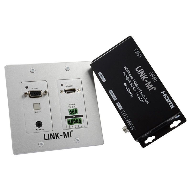 4K 40M HDBaseT HDMI+VGA Wallplate Extender Bi-directionnel large bande IR RS232 Passage à travers