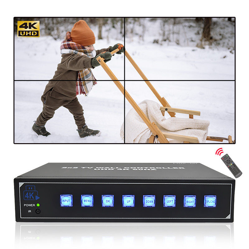 Contrôle à distance IR Processeur de paroi vidéo 4K HDMI 2X2 pour 4 téléviseurs UHD 4K 60Hz LED Paroi vidéo