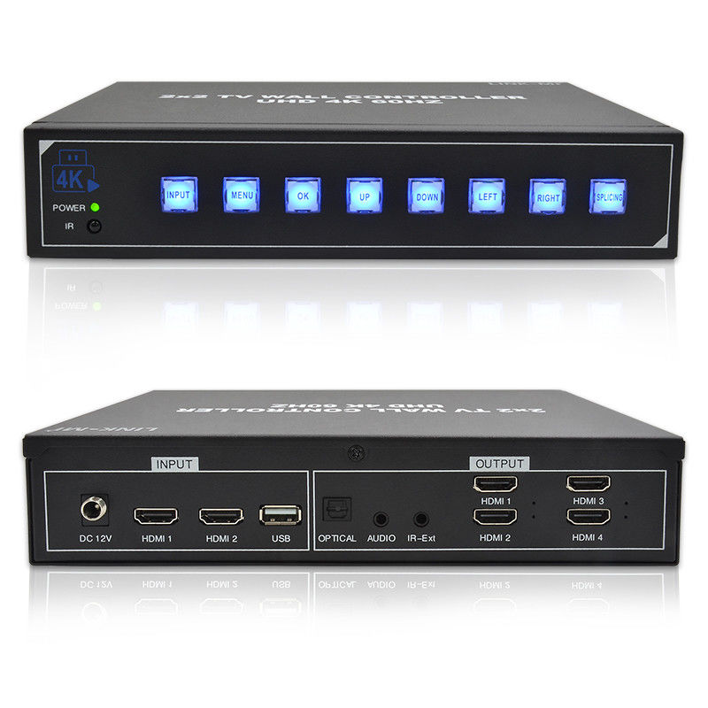 Processeur de paroi vidéo 4K HDMI 2X2 Prend en charge l'affichage automatique USB pour 4 téléviseurs UHD 4K 60Hz paroi vidéo LED
